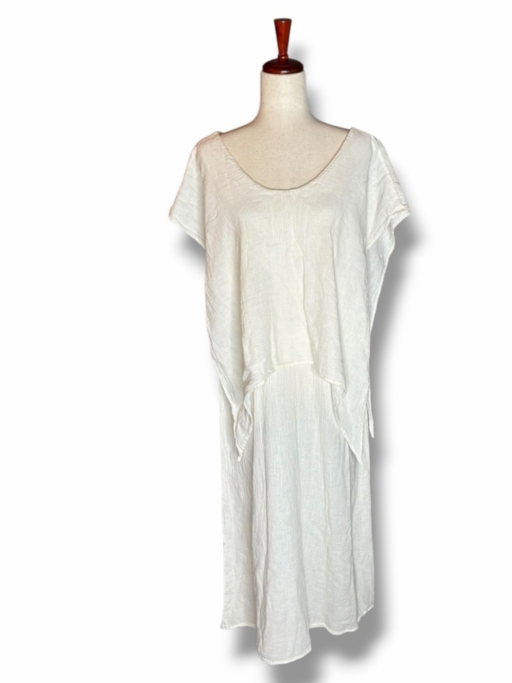 Dunes White Cotton Scoop Neck Lagenlook Midi Dress Size Small